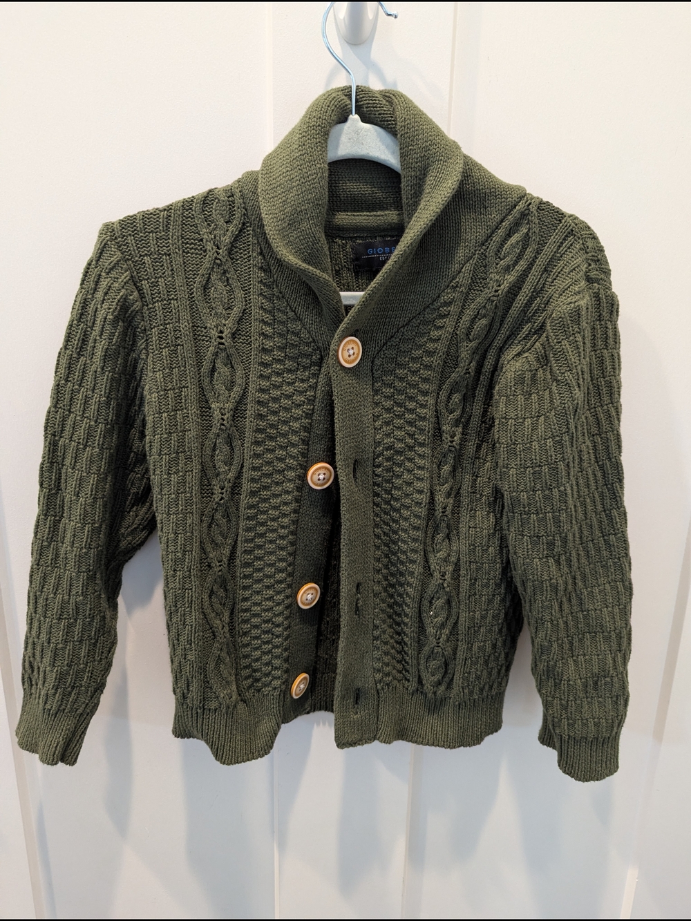 Olive Green Cable Knit Shawl Collar Sweater